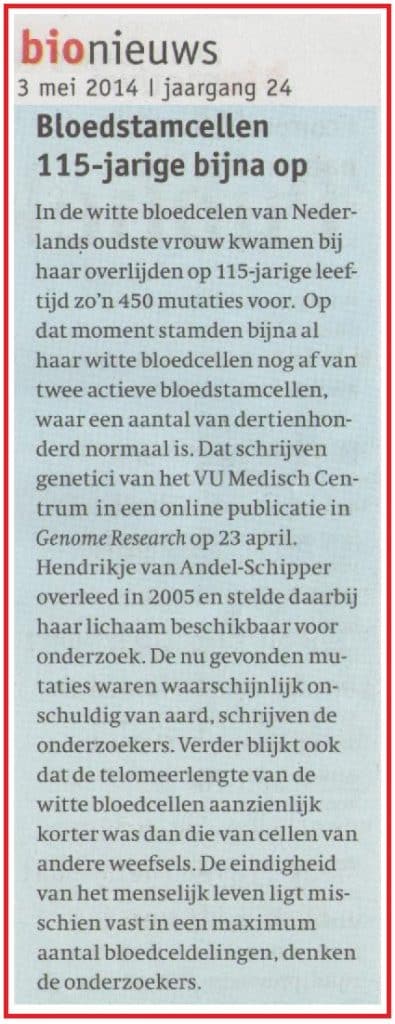 Bloedstamcellen 115-jarige bijna op 29 Bloedstamcellen115jarigebijnaop