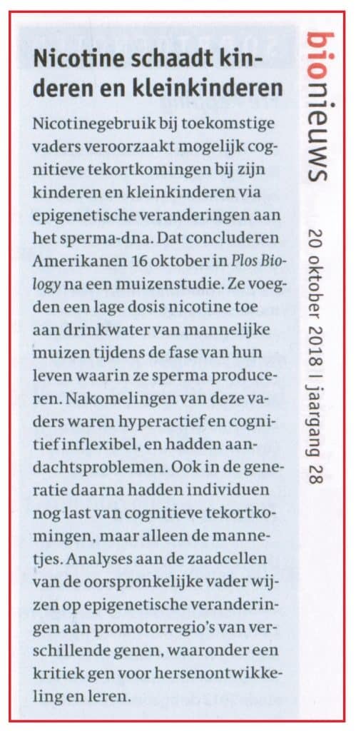 Nicotine schaadt kinderen en kleinkinderen